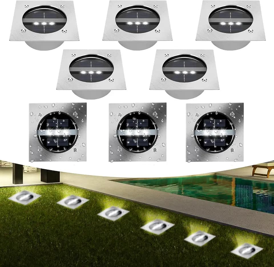 TOSHIN Solarleuchte für den Außenbereich, LED, Solarleuchte, für den Boden, Garten, wasserdicht, IP65, Solarstrahler für den Außenbereich, für Wege, Hof, Rasen, Terrasse, Pool, quadratisch, kaltweiß