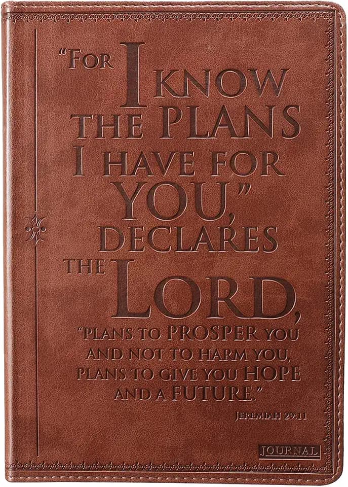Christian Art Gifts Classic Journal I Know The Plans Jeremiah 29:11 Bible Verse, Inspirational Scripture Notebook, Ribbon Marker, Brown Faux Leather Flexcover, 336 Ruled Pages