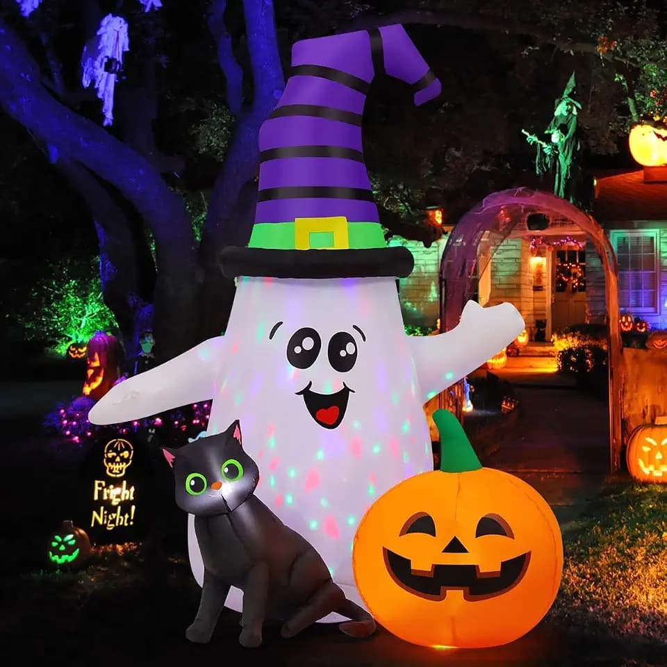 GOOSH 5FT Inflatable Halloween Cute Ghost with The Pumpkin Blow Up Inflatables Halloween Outdoor Yard Decoration