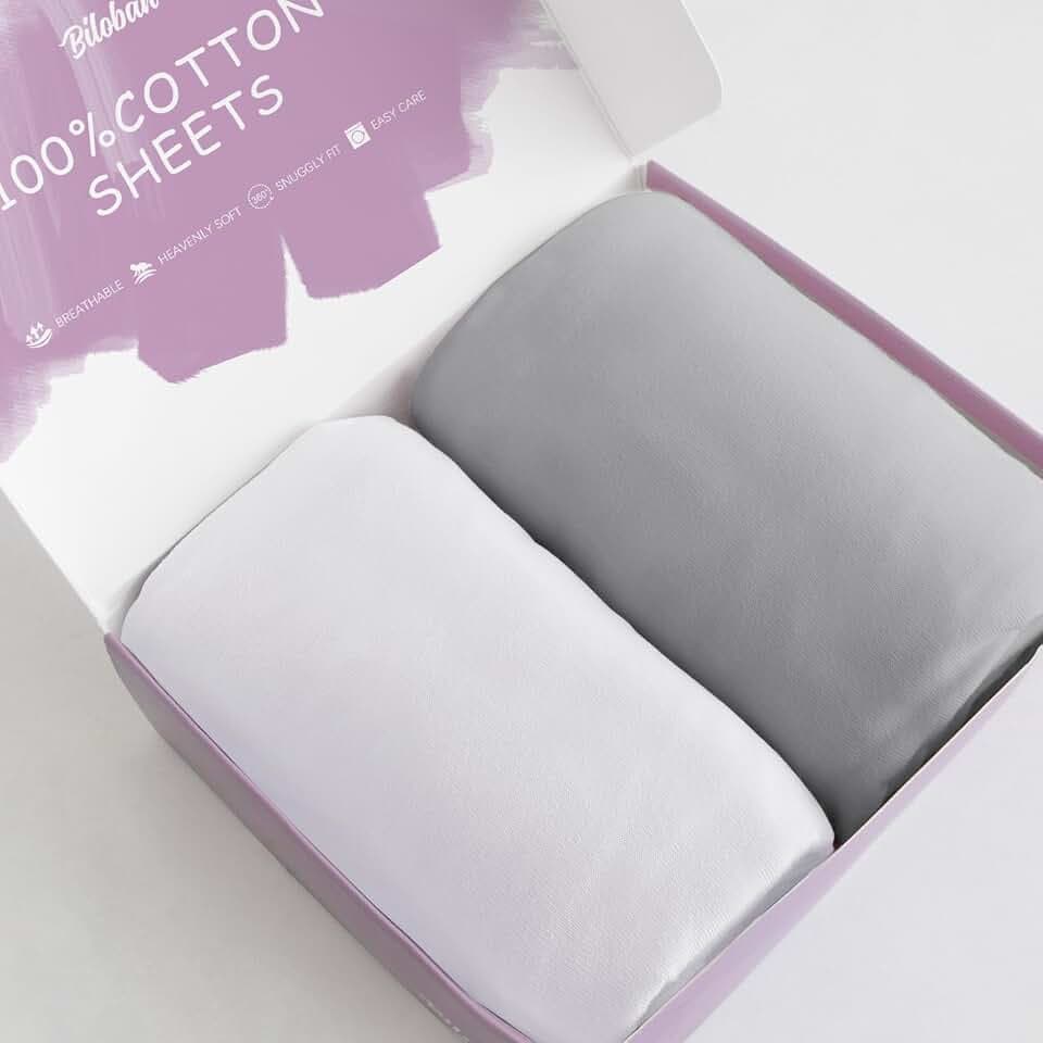 Bassinet Sheets for Baby Boy, 100% Cotton Sheets, 2 Pack(White & Gray)