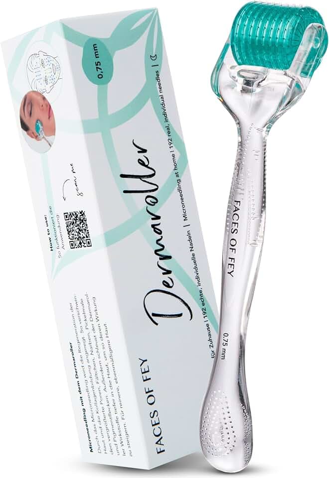 FACES OF FEY Derma Roller - 192 ECHTE NADELN- professionelles Microneedling zuhause - Nadelroller gegen Narben, Cellulite & Dehnungsstreifen - Microneedlingroller 0,75mm