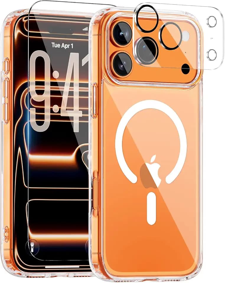 for iPhone 17 Pro Max Case, Compatible with MagSafe, Magnetic Slim Cover, Anti-Yellowing & Shockproof, Full Camera Protection, Includes Screen & Lens Protectors, Clear Protective Case
