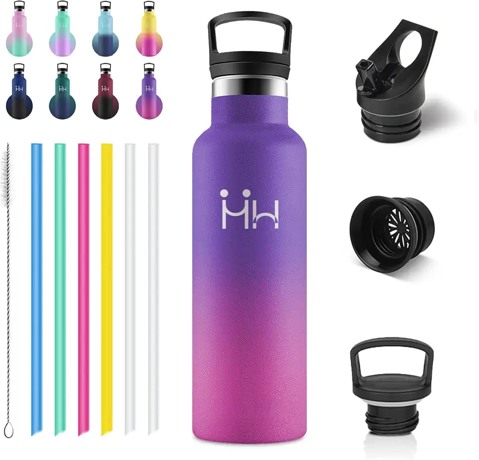 Edelstahl Isolierflasche 500ml, Auslaufsichere Trinkflasche mit Strohhalm, Vakuumdoppelwandig, Kohlensäure Geeignet, Thermo Wasserflasche für Büro, Gym, Camping & Reisen