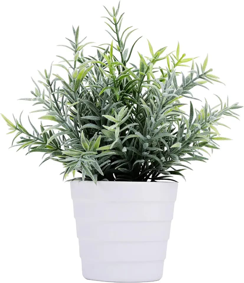 Small Fake Plant Potted - Faux Plant Indoor Plant Artificial Potted Plant Decor for Home and Office (Rosemary Green)