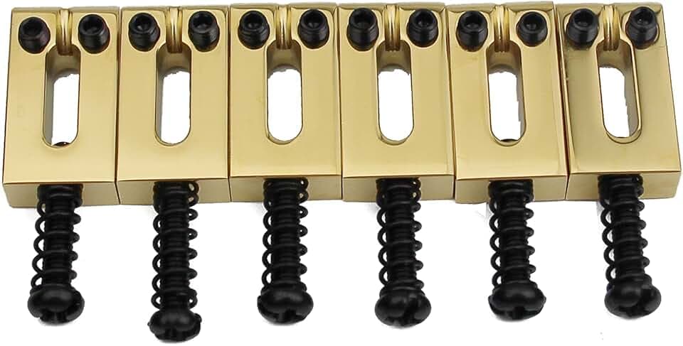 Guyker 10.8MM Guitar Tremolo Bridge Saddles - Copper Plating Modern Guitar Saddles Compatible with Strat ST TL Electric Guitar Replacement Parts Accessories(6 Pack, gold)