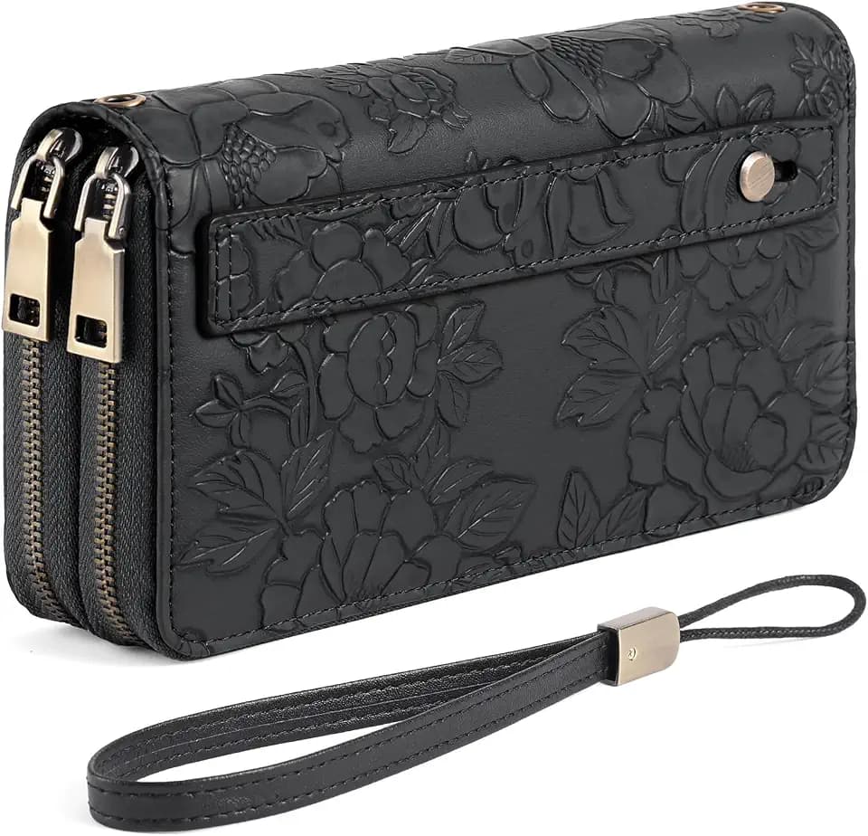 GAEKEAO RFID Leather Wristlet Wallet for Women with Grip Strap