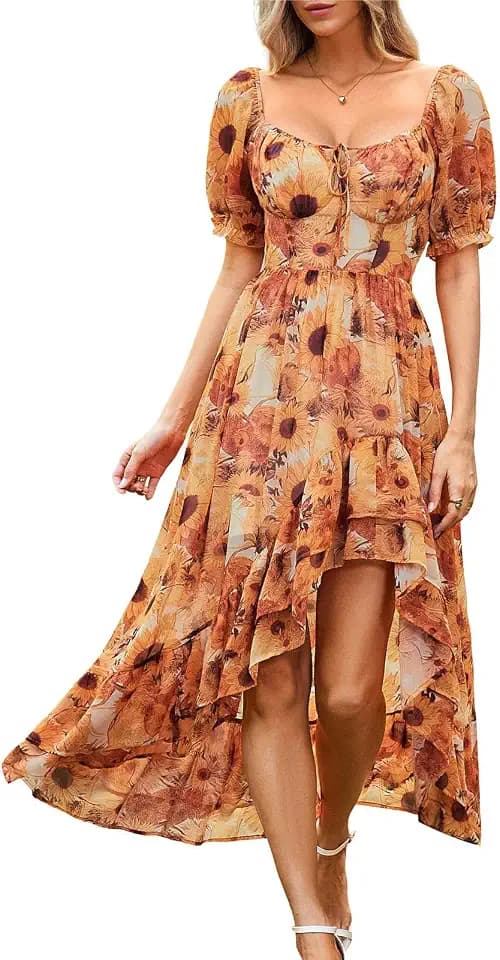 SCARLET DARKNESS Damen Viktorianisches Cottagecore Lang Blumen Sommerkleid