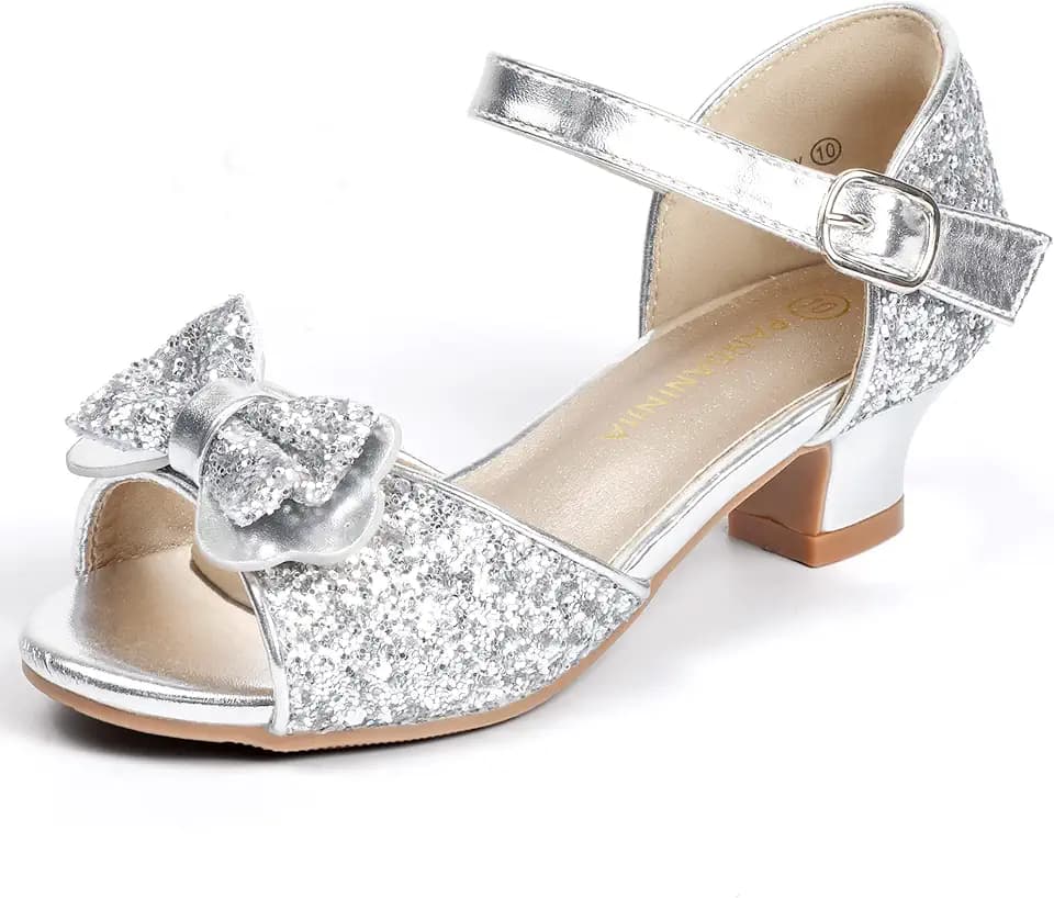 PANDANINJIA Wendy Girls Heels Dress Shoes Flower Girl Mary Jane Sandals Wedding Party Princess Shoes for Toddler Little Kid Big Kid