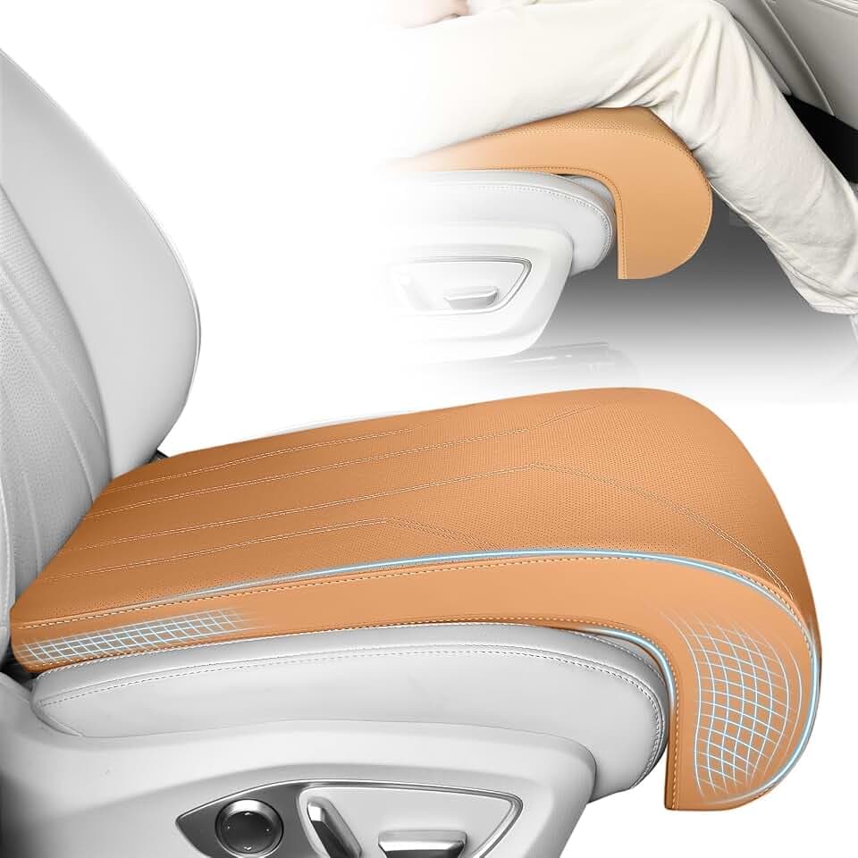 FLORICH Car Seat Extender Leg Extender Support Cushion for Driver Seats Office Chair, Leather Carseat Leg Support for Long Drivers Universal Car Seat Cushion Legs Rest Pads-Beige Brown