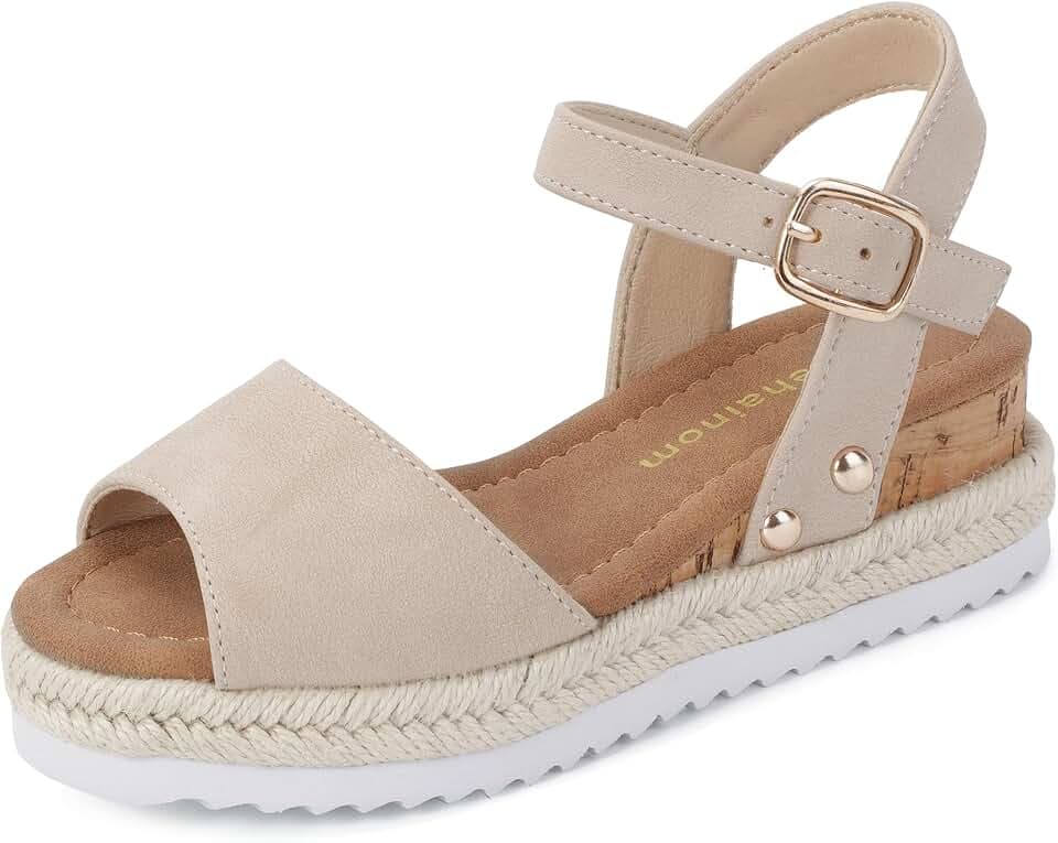 Hehainom Girls Platform Sandals Kids Wedge Espadrille Heels Dress Shoes