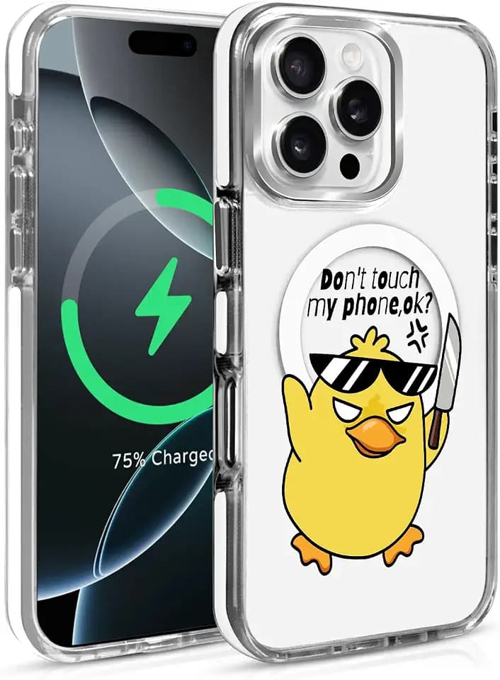 Compatible with iPhone 16 Pro Case,Don't Touch My Phone Duck Transparent Clear Magnetic Cover
