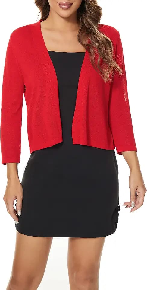 Satuun Damen-Bolero mit 3/4-Ärmeln, Leichter, vorne offener, verkürzter Strickjacke