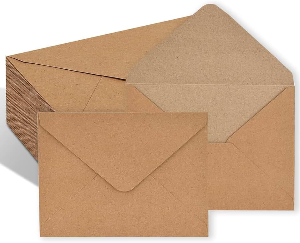 100 Stück Kraftpapierumschläge, 11,4 x 16,2 cm Kuvert Briefkuvert Briefhülle mit Nassklebung, Briefumschläge Aus Kraftpapier, für Grußkarten Einladung Geburtstagskarten Nassklebung (Rindslederfarbe)