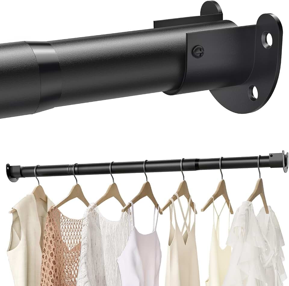 Closet Rods for Hanging Clothes, 16 to 88 Inch Stepless Adjustable Closet Rod, Heavy Duty 1.3 Inch Closet Hanging Rod for Closet Wardrobes Laundry, 1 Pack