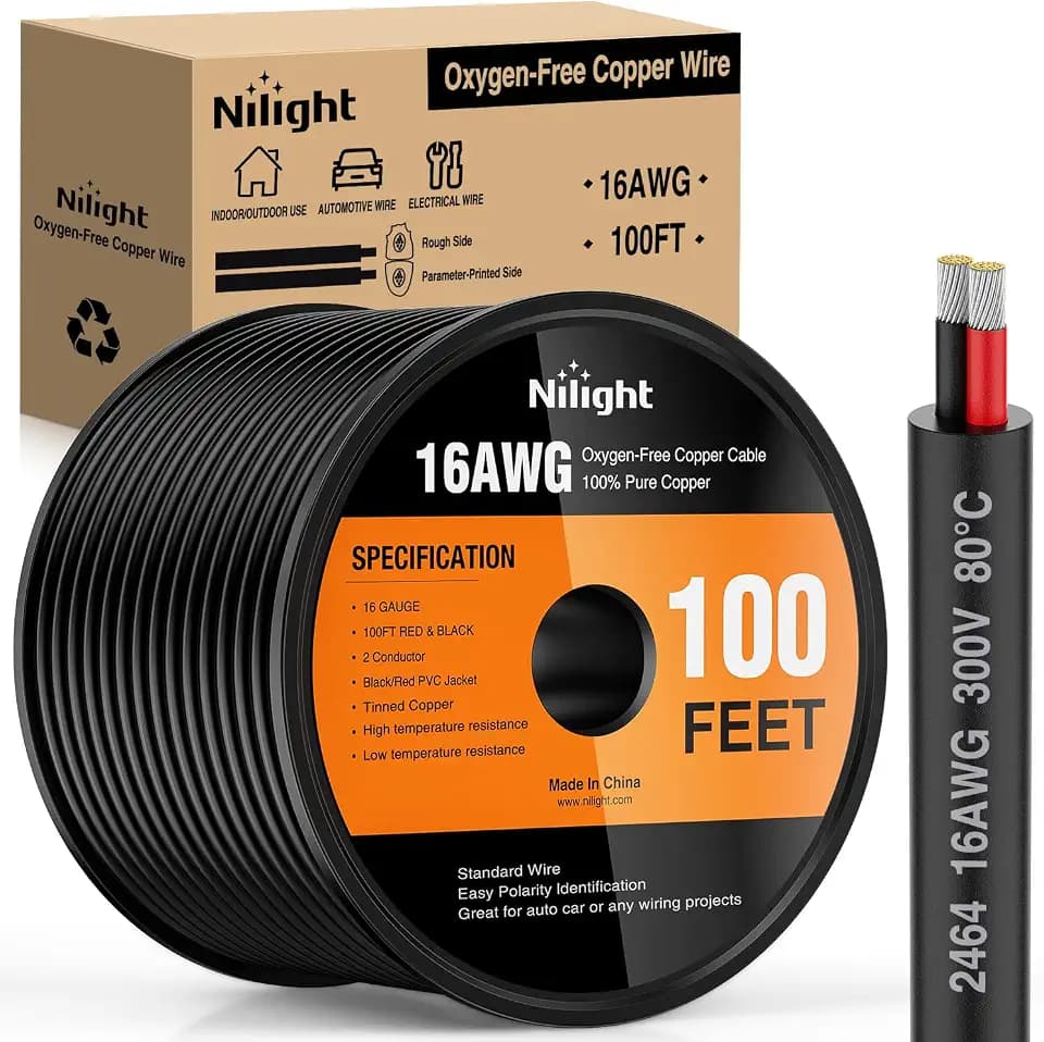 Nilight 100FT 16AWG 2 Conductor Electrical Oxygen-Free Tinned Copper Wire
