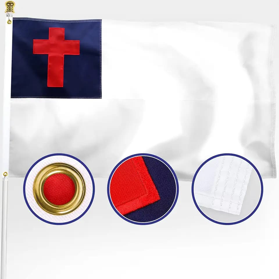 XIFAN Premium Christian Flag 3x5 ft Outdoor, Large Double Sided Heavy Duty 210D Nylon Embroidered Cross Flag for Jesus Faith, Easter Day Decoration for Outside Pole, Classroom, Church