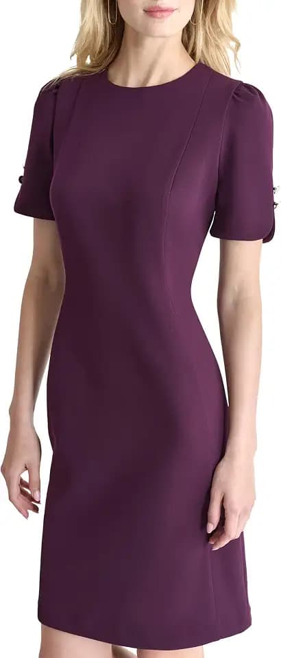 DKNY Women's Short Tulip Sleeve Sheath Dress with Button Detail