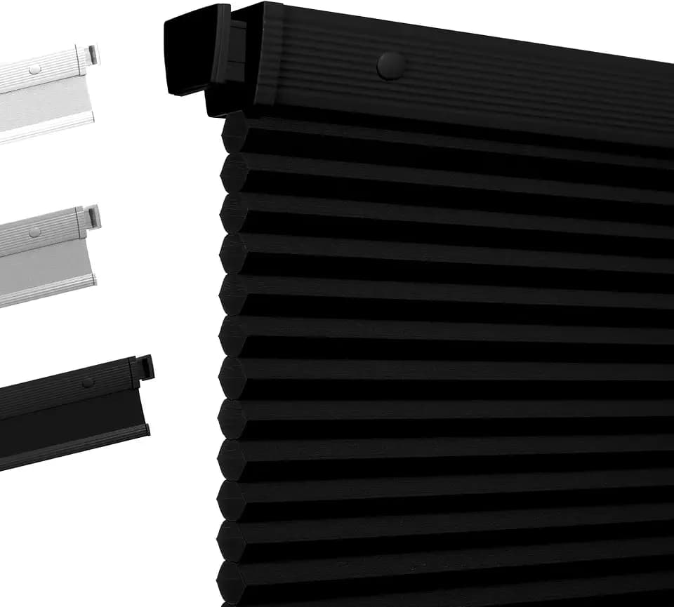 Boolegon No Drill Cellular Shades for Indoor Windows,Black,28" W x 48" H