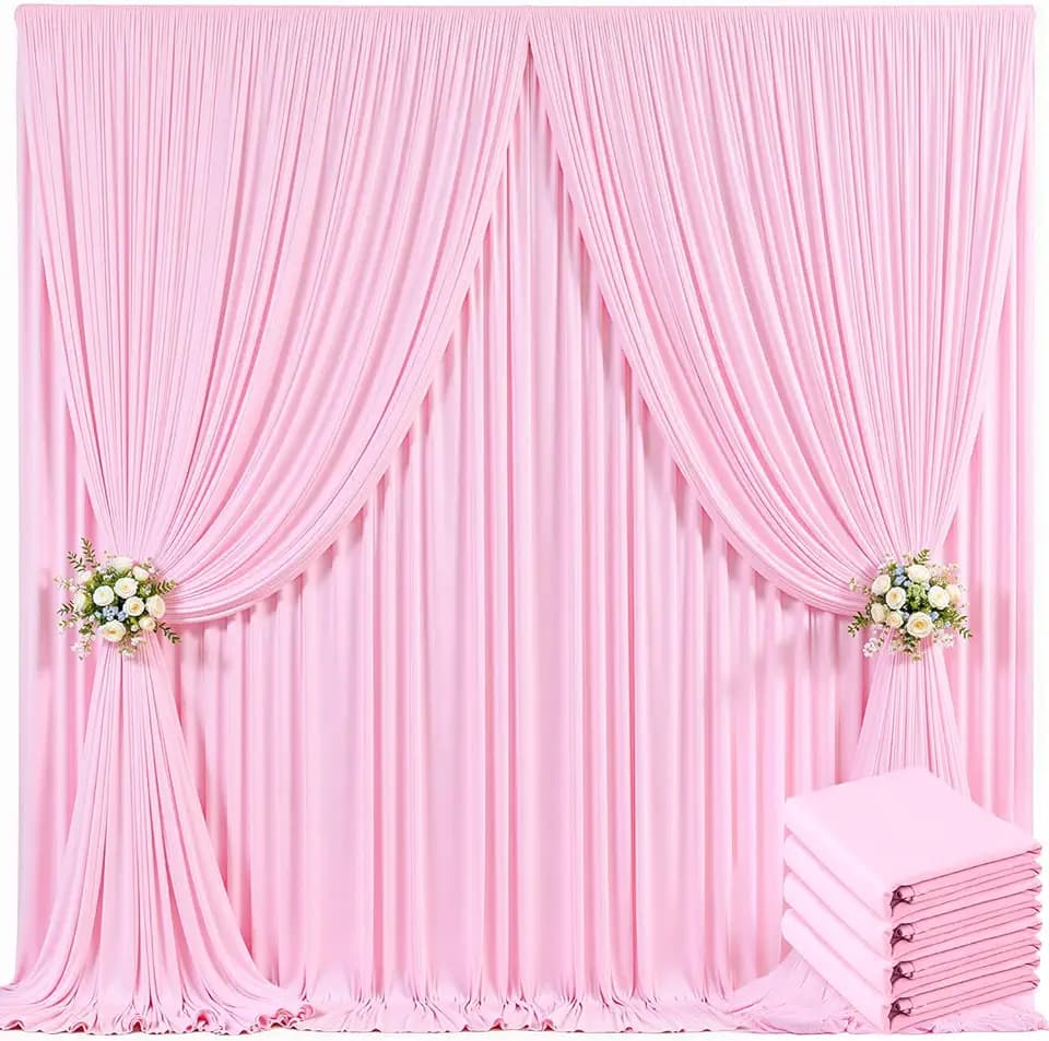 20ft x 10ft Pink Backdrop Curtain for Parties Light Pink Wrinkle Free Backdrop Drapes Panels for Baby Shower Wedding Birthday Photo Gender Reveal Photography Polyester Fabric Background Decoration