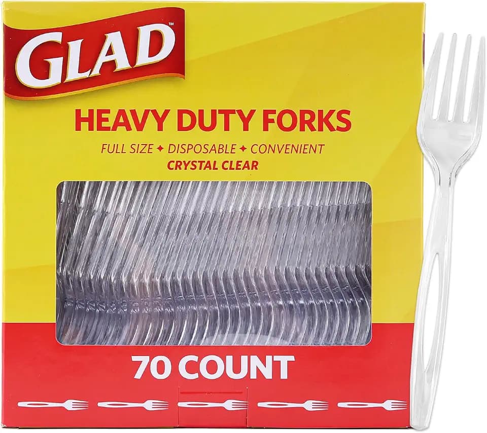 Glad Clear Heavy Duty Disposable Plastic Forks, Standard Size, 70 Count
