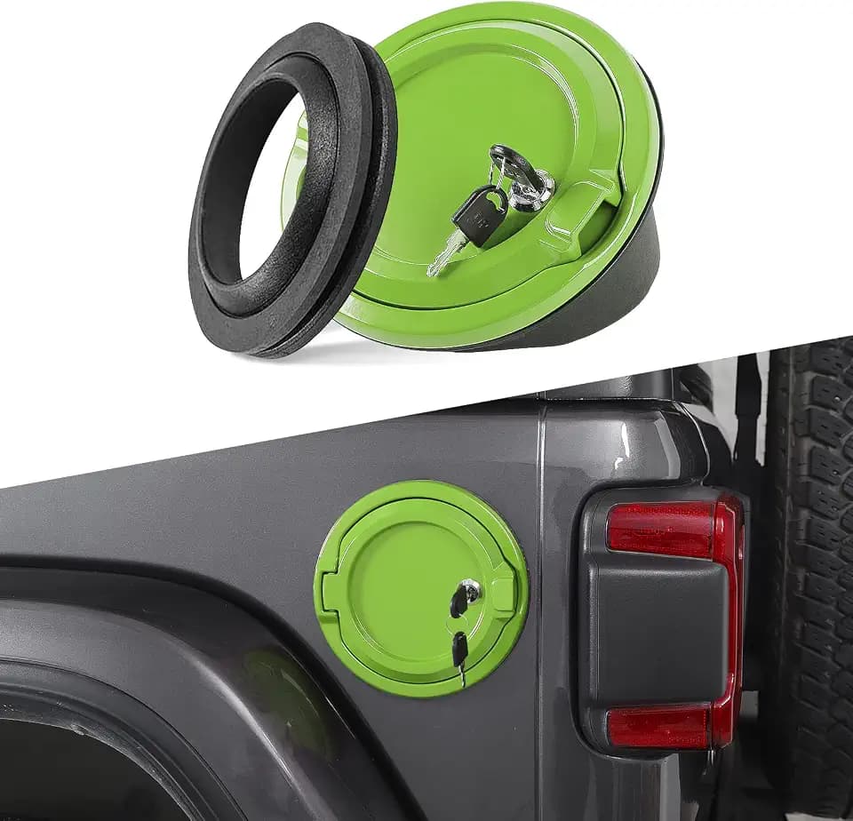 JeCar Locking Fuel Filler Cover Gas Tank Door Aluminum Alloy Exterior Accessories Compatible with Jeep Wrangler JL & Unlimited 2018-2024, Green