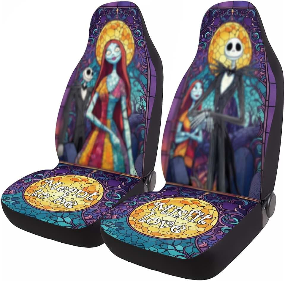 GENANY Spooky Skeleton Couple Car Seat Covers, 2-Piece Front Seat Set