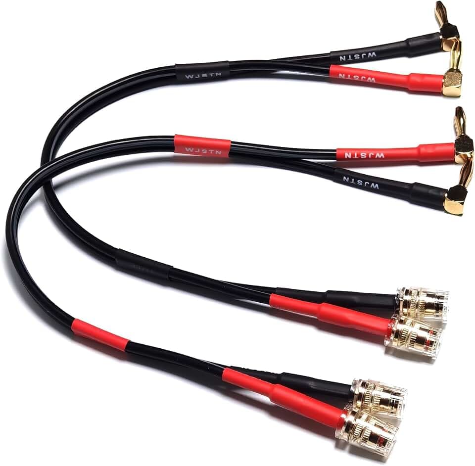 WJSTN 12 AWG Speaker Extension Cable with Right-Angle Banana Plugs, 4mm Male to Female Banana Jack Connectors, 2FT 2 Pack