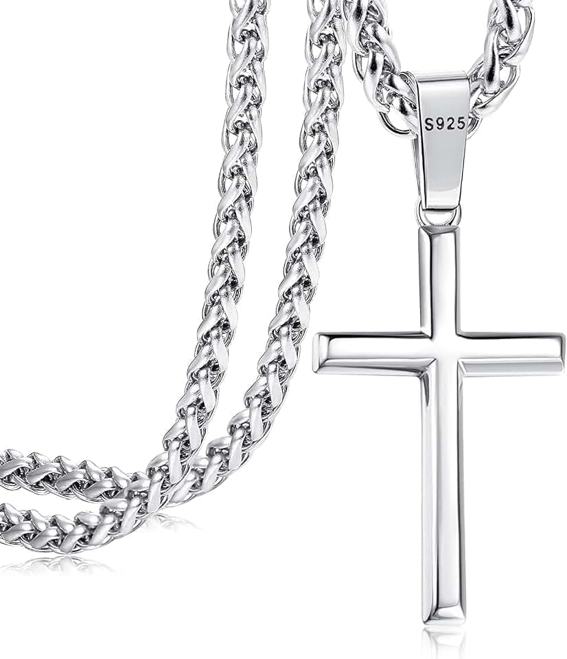 Adramata Kreuz Kette Herren Damen Kreuz Anhänger Silber 925 Edelstahl Kette