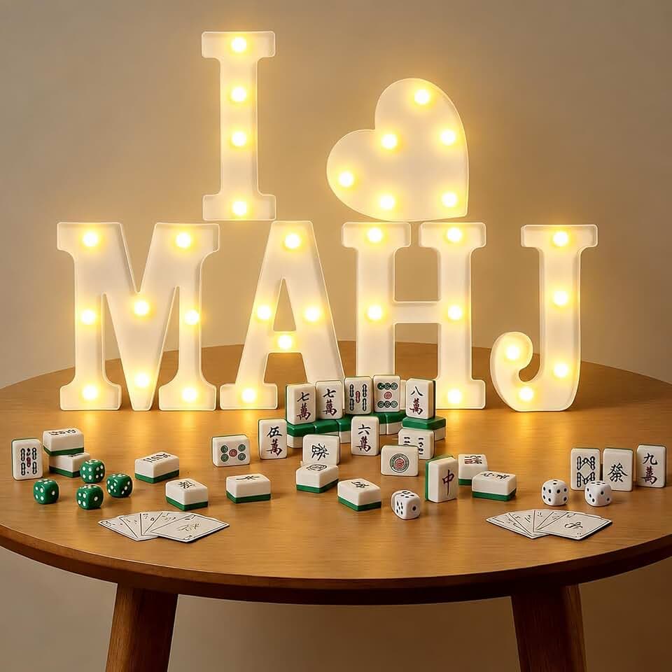 I Love MAHJ Light Up Letters Marquee Signs for Mahjong Party Decorations, Battery Operated LED Alphabet Lamps with Heart for Game Night Decor, Mahj Group Hostess Gift & Table Centerpiece
