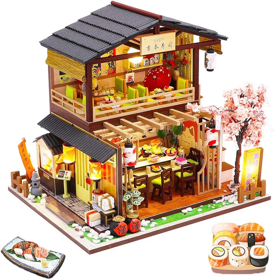 Spilay DIY Miniature House, Puppenhaus-Bausatz mit Holzmöbeln mit Staubschutz & Spieluhr & LED, 1:24 Skala Kreative Puppenhaus für Geburtstag Weihnachten Handmade Gift