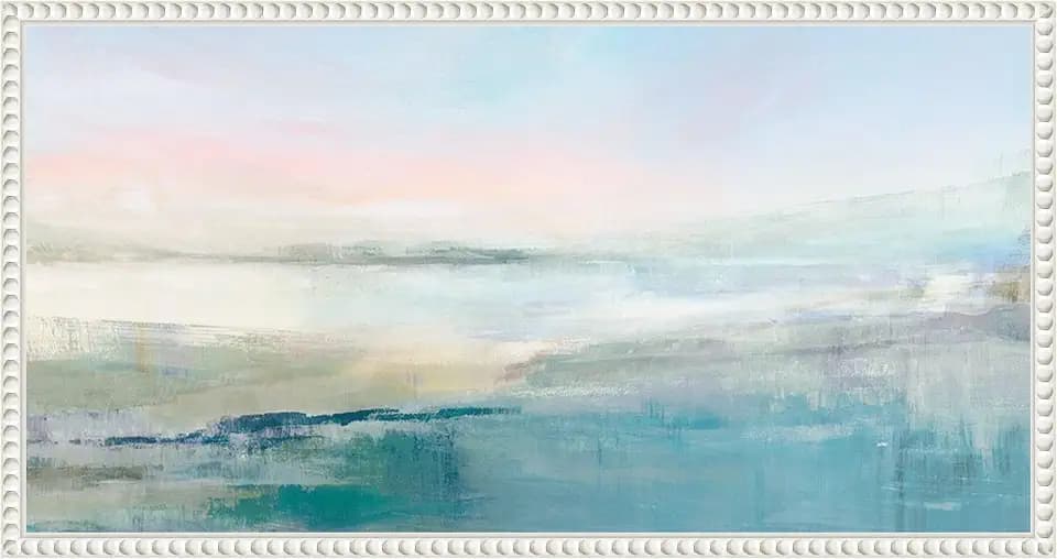 Amanti Art Framed Canvas Wall Art 14x27 Serenity Over Misty Waters by Hazel J, Framed Wall Art Canvas, Abstract Artwork, Traditional Decor, Medium Poster Painting for Living Room, Bedroom, Bathroom,