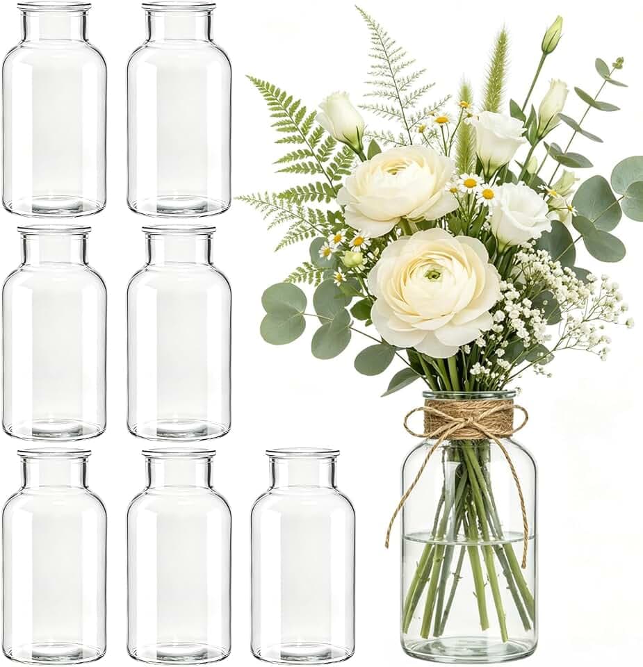 Glass Flower Vase,8 PCS Farmhouse Mason Jar for Centerpiece