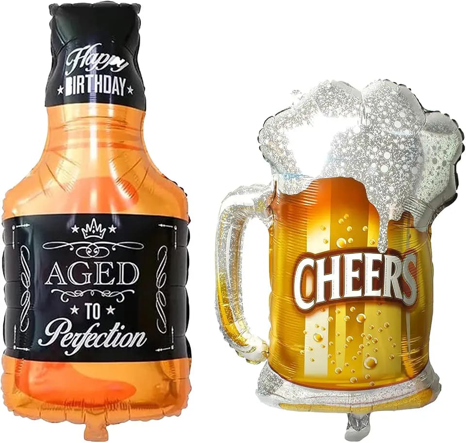 Whiskey Bottle Beer Cup Balloons Set of 2 Whiskey Bottle Beer Mug Super Shape Mylar Foil Balloon for Bar Summer Party Beer Festival Birthday Party Decorations