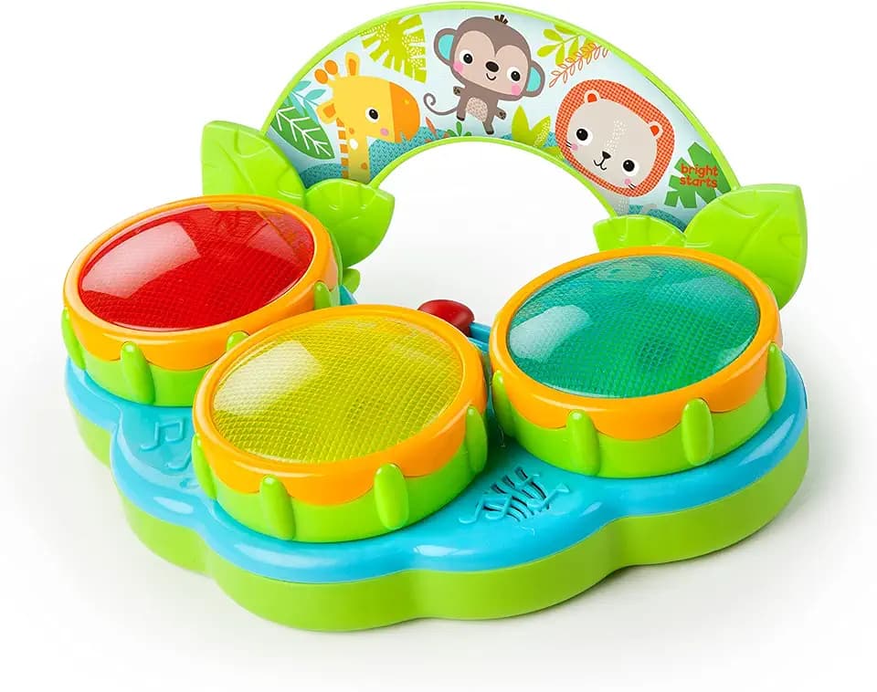 Bright Starts Safari Beats Musical Drum Toy with Lights, Ages 3 Months +, Multi