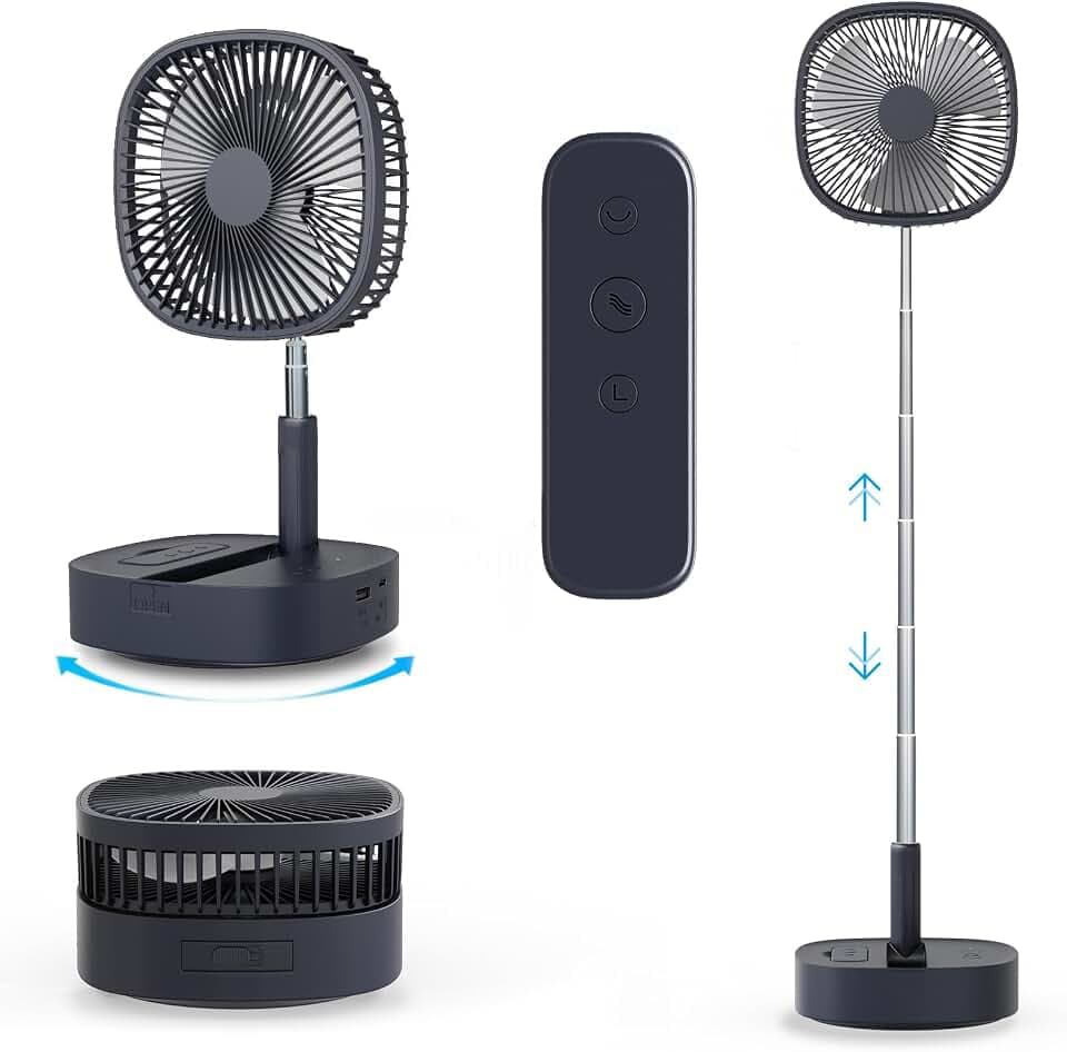 Magesh Portable Oscillating Pedestal Fan&Remote, 120° Rotation, 3-In-1 Foldaway/Standing/Desk Fan, Anti-Slip 7200Mah Rechargeable, Telescopic 4 Speed Quiet Timer Fan Home Outdoor Travel (Dark Blue)