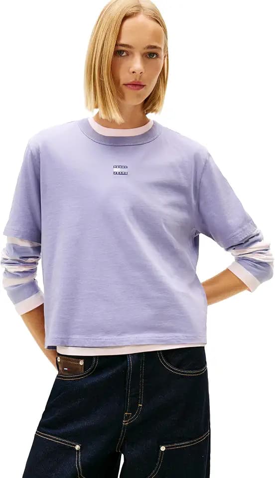 Tommy Jeans Women's Short Sleeve Cotton Graphic T-Shirt with Embroidered Flag Logo