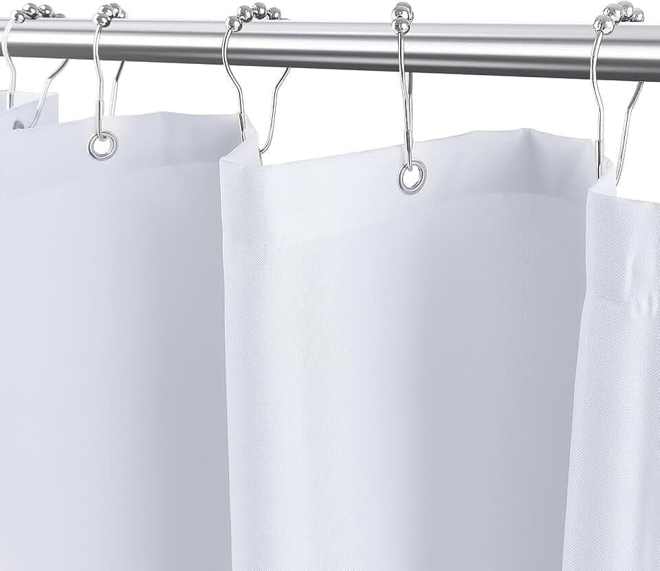 White Fabric Shower Curtain,Hotel Quality Shower Curtain Liner,Heavy Duty Cloth 12 G,Water Repellent Shower Liner,Machine Washable 54 x 72 Inches