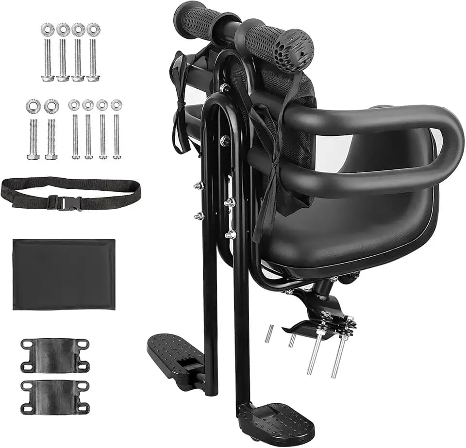 MEGHNA Bike Child Seat Front Mounted for Adult Bike Comfortable Baby Bike Seat with Backrest Adjustable Height and Position Bicycle Child Seat with Foot Pedals for Baby Toddler