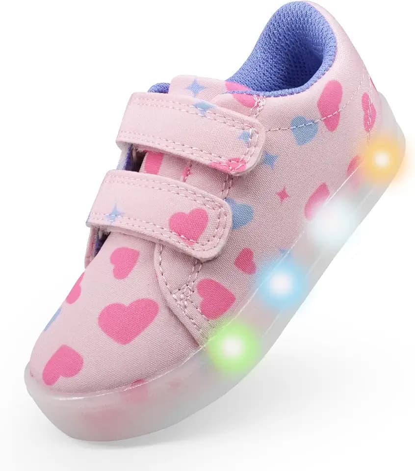 YESKIS Boys Girls Light Up Shoes Vivaki LED Canvas Cartoon Casual Sneakers for Toddler Little Kid Size 5-12