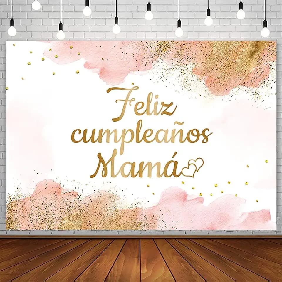 AIBIIN 7x5ft Feliz Cumpleaños Mama Backdrop Mom Birthday Party Decorations Best Mom Ever Blush Pink Watercolor Clouds Gold Glitter Photography Background Carnival Bday Photo Shoot Studio Props