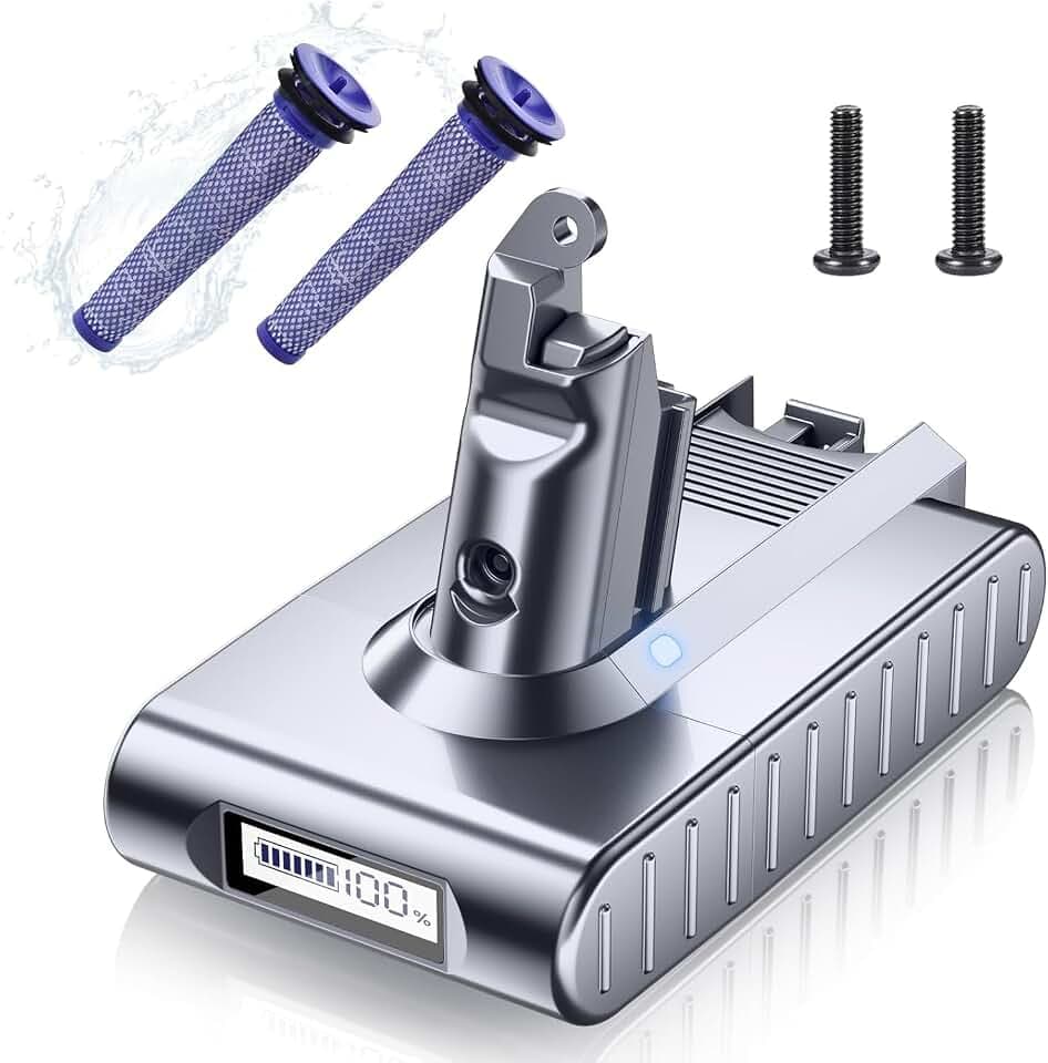 Upgraded 10000mAh 21.6V Replacement for Dyson V6 Battery 6 Cell 405814 LCD Display Compatible with Dyson V6 Animal/Absolute/Motorhead VTC4 SV03 SV04 SV05 SV06 SV07 SV09 DC58 DC59 DC61 Handheld Vacuum