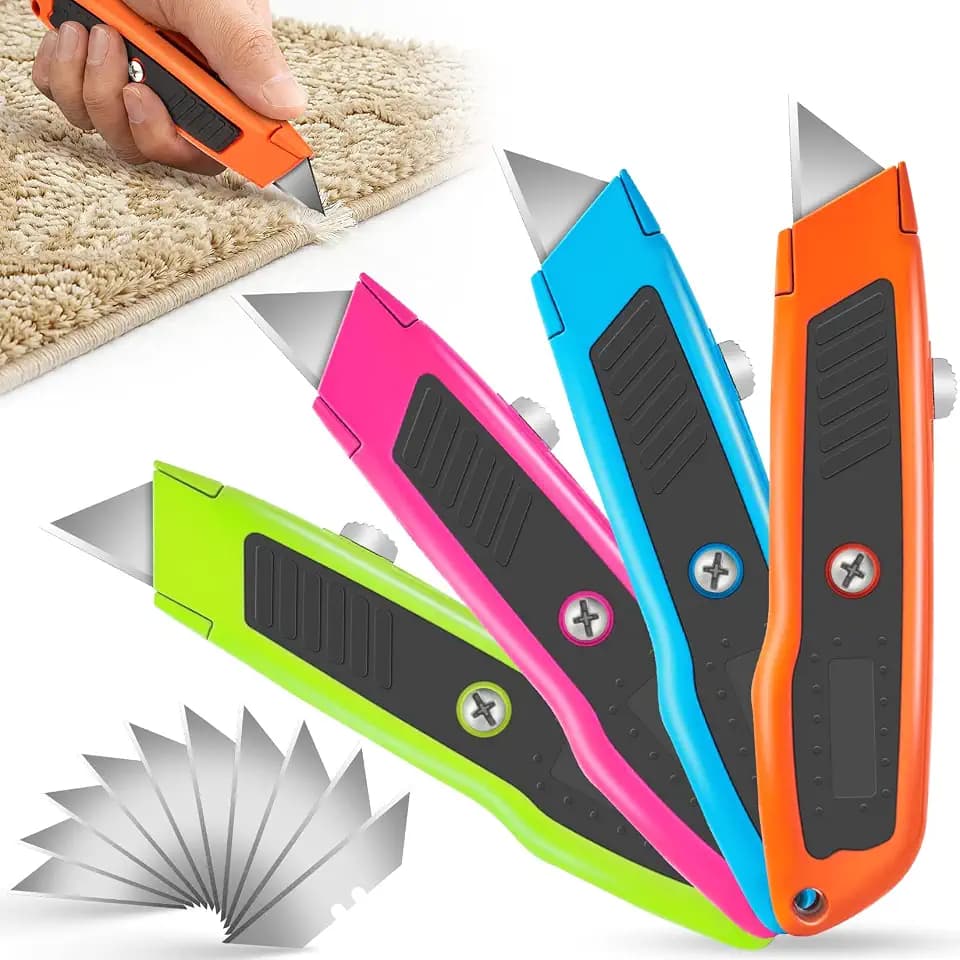 4Pack Box Cutter Retractable, Utility Knife with Extra 10 Blades