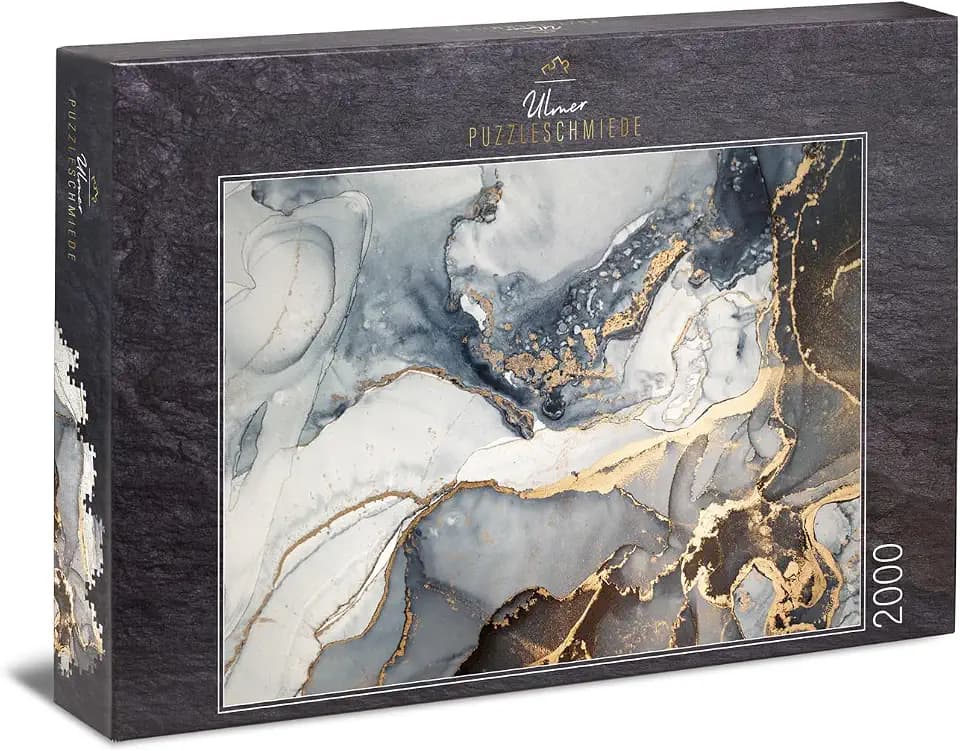 Ulmer Puzzleschmiede - 2000 Teile Puzzle „Gold-Adern“ - Abstrakte Farb-Kunst als stilvolles Impossible-Puzzle