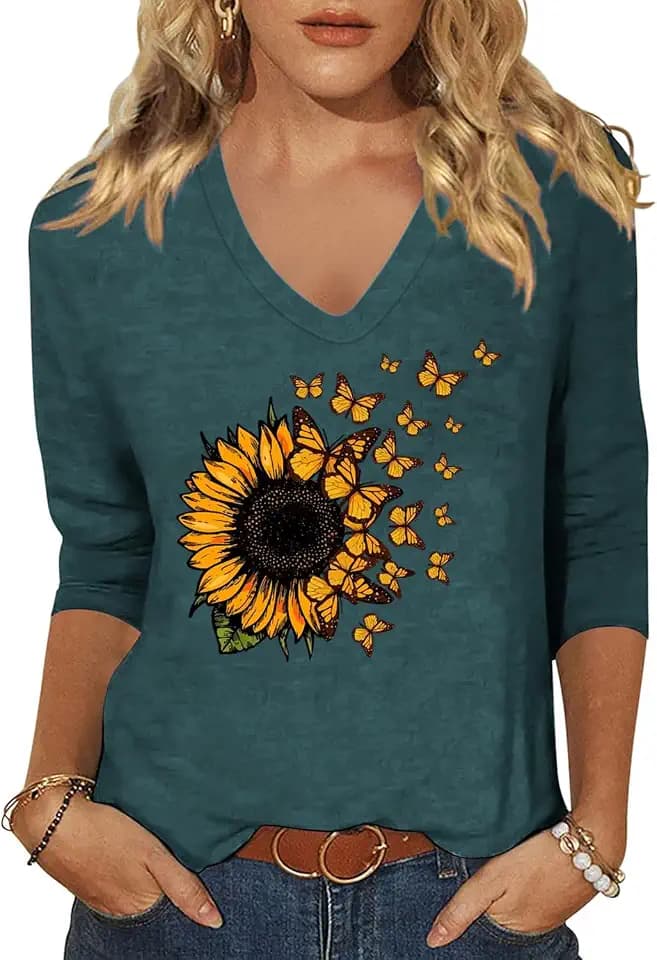 Women's Casual 3/4 Sleeve Shirt Holiday Graphic Tops