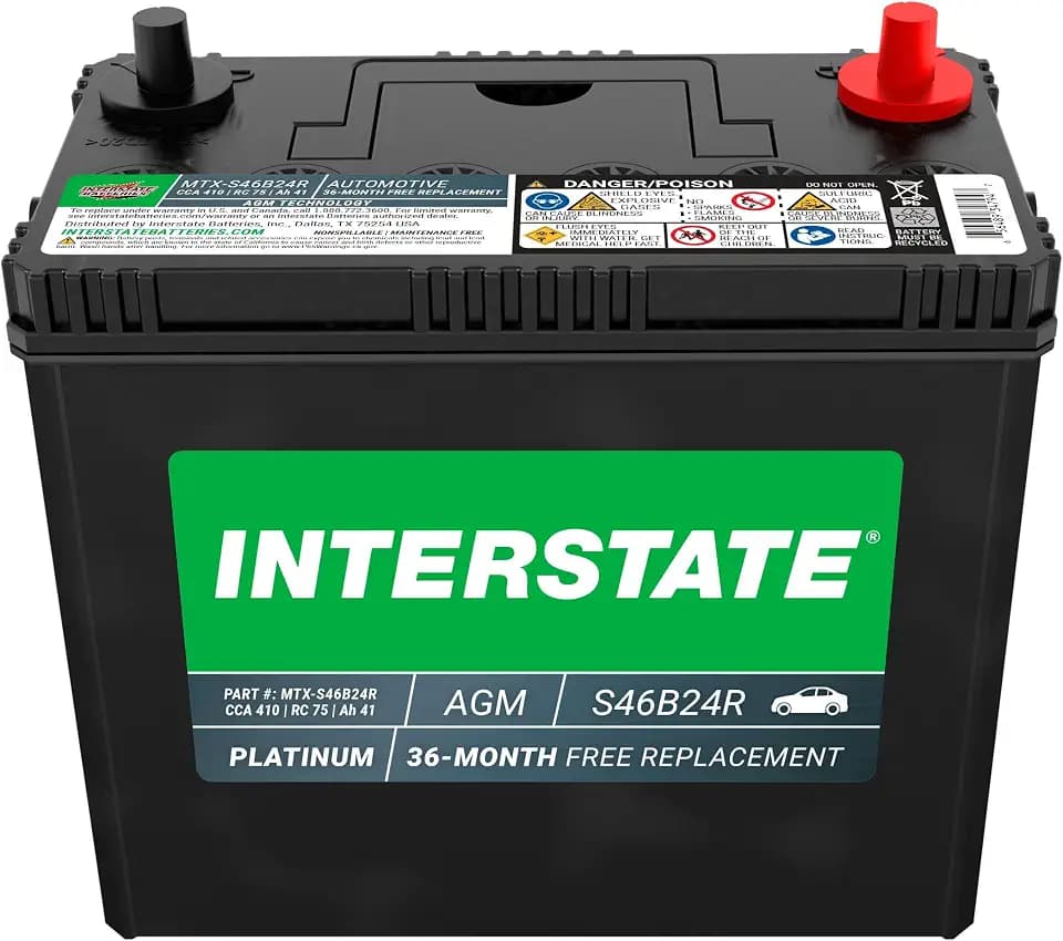Interstate Batteries Car Battery 12V 410 CCA Group S46B24R AGM