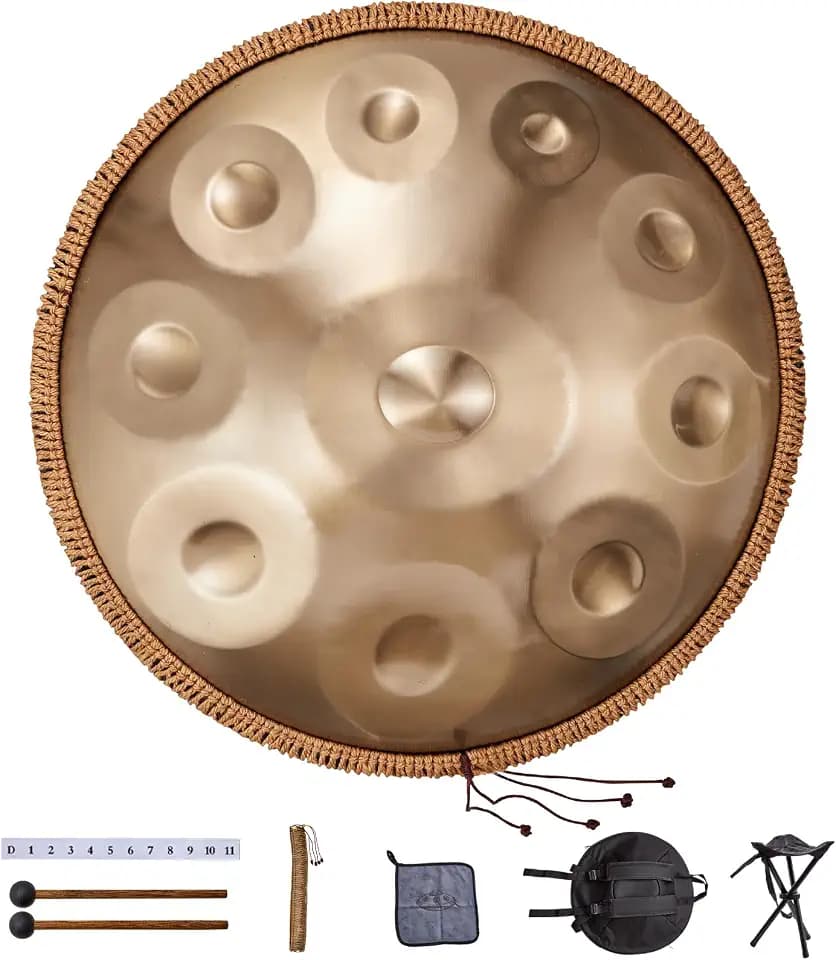 VEVOR Handpan, 55 cm, 10 Noten, D-Moll-Handtrommel, Drum-Instrument mit Schlägeln, 432-Hz-Handpan-Ständer & Tragetasche, Heilende Klangtrommel aus Stahl, Schlaginstrumente für Erwachsene & Anfänger