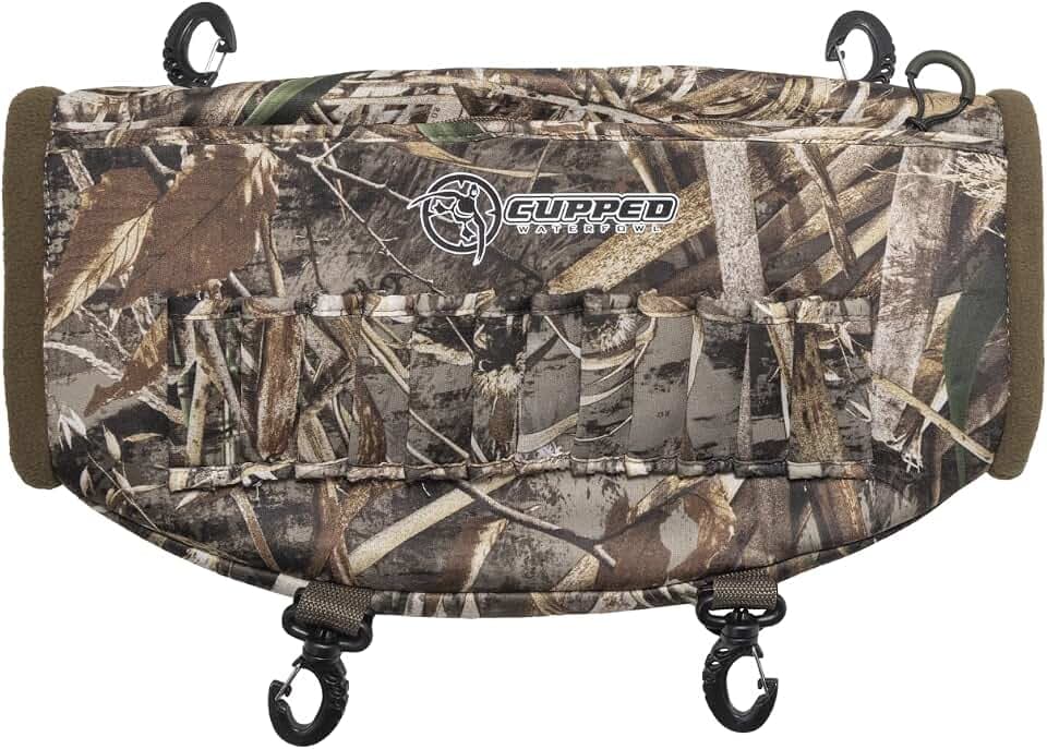 Cupped Waterfowl Deluxe Hunting Camo Hand Warmer, Fleece Lined Handwarming Pocket with Exterior Shell Holders, Realtree MAX-7 Camo