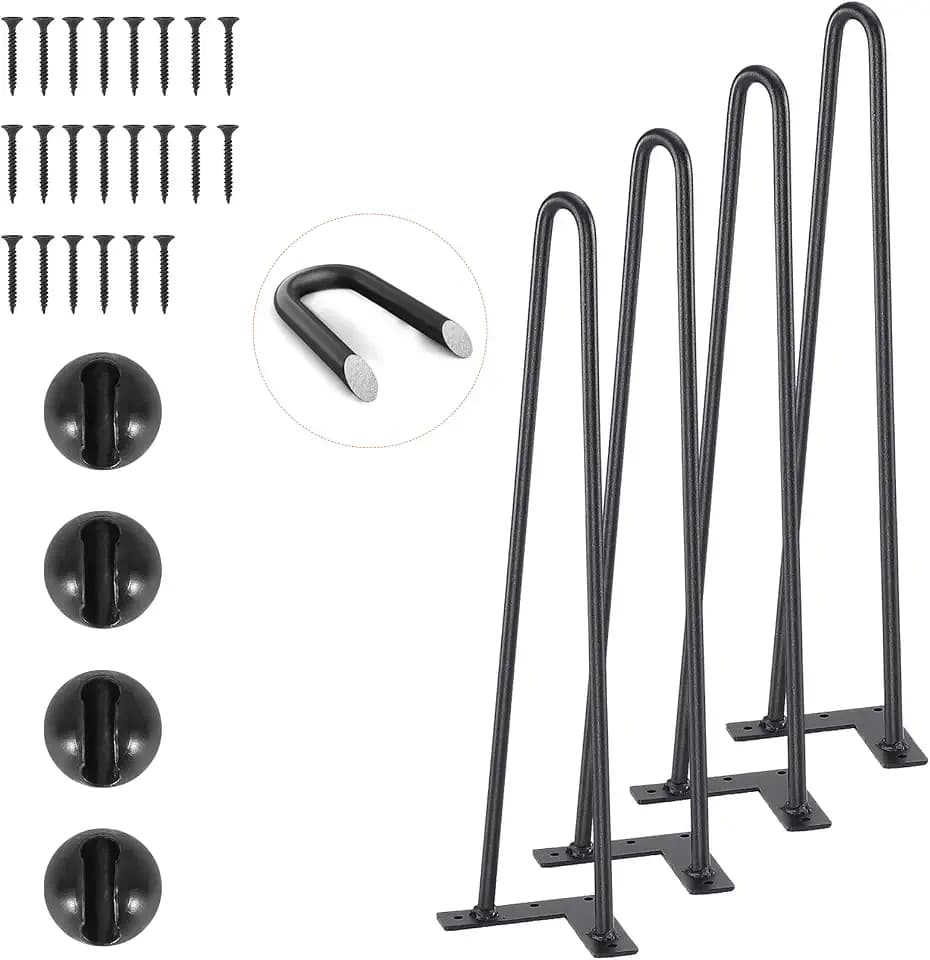 VEVOR 4er-Set Tischbeine Haarnadelbein 482mm hoch 110x110mm Montageplatte Kohlenstoffstahl Pulverbeschichtet Hairpinlegs 227kg Tragfähigkeit Ideal für Küchentische Wohnzimmerkonsolen Studio-Tische