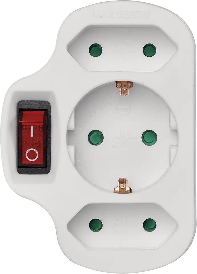 EMOS P00282 Mehrfachsteckdose, 3-fach Steckdosenadapter mit Schalter: 2x Euro +1x Schuko Steckdose, Kindersicherung, Weiß