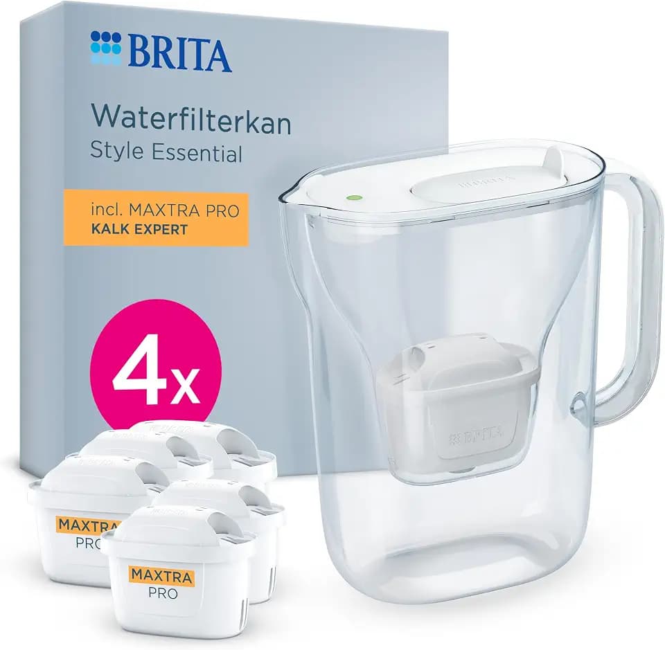 BRITA Wasserfilter-Kanne MAXTRA Style Essential, 4x Extra Kalkschutz Filter